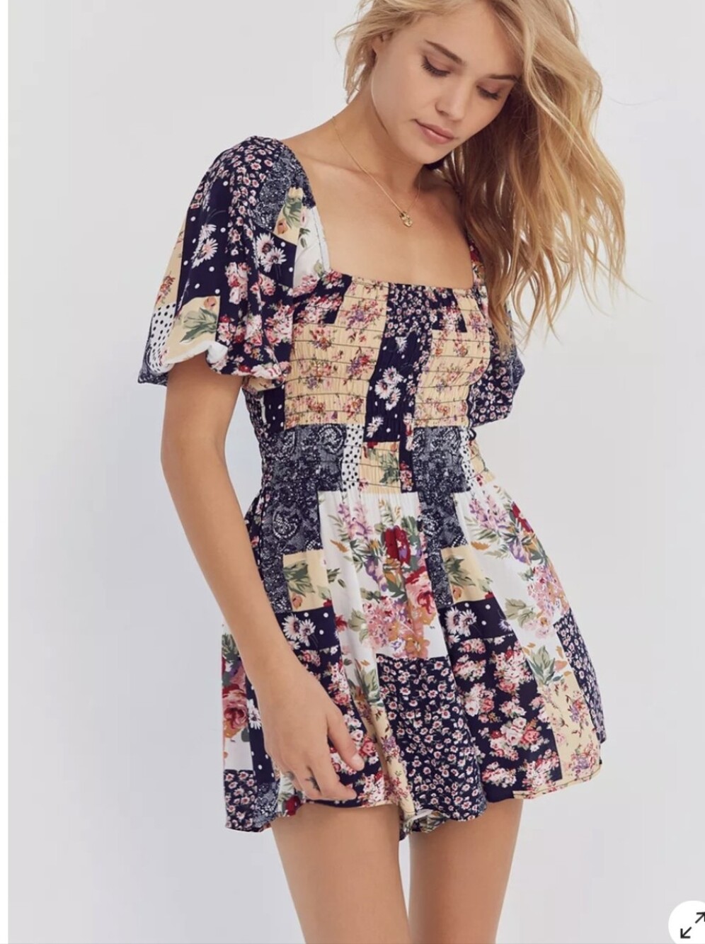 Kimchi Blue Patsy Smocked Patchwork Playsuit